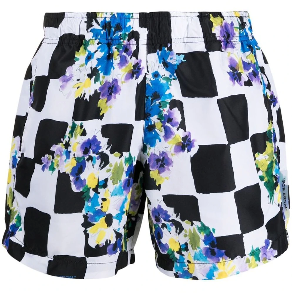 OFF-WHITE Floral-Print Checked Swim Shorts Black/White-Multi Men's ...