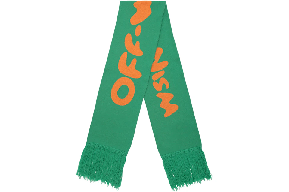 OFF-WHITE Fringed Logo Intarsia Wool Scarf (SS19) Green/Orange