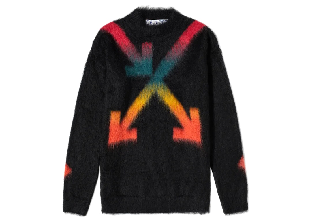 Pre-owned Off-white Fuzzy Arrows Crew Knit Sweater Black