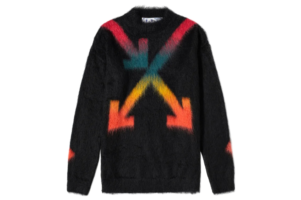 Pre-owned Off-white Fuzzy Arrows Crew Knit Sweater Black