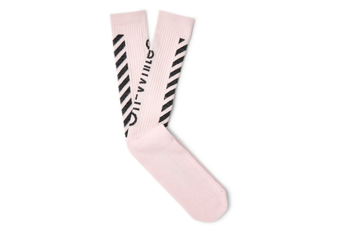 Pre-owned Off-white Glittered Diag Logo Intarsia Stretch Socks (ss19) Pink/black
