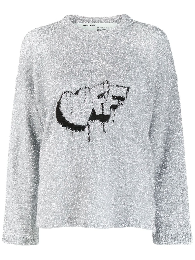 OFF-WHITE Graffiti Logo Metallic Sweater Silver - JP