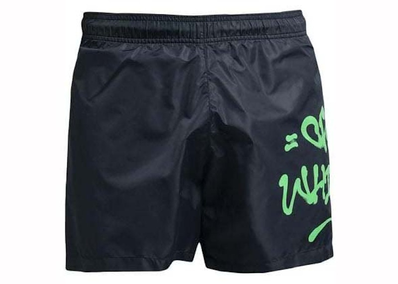 OFF-WHITE Graffiti Logo Swim Shorts Black/Green Men's - US