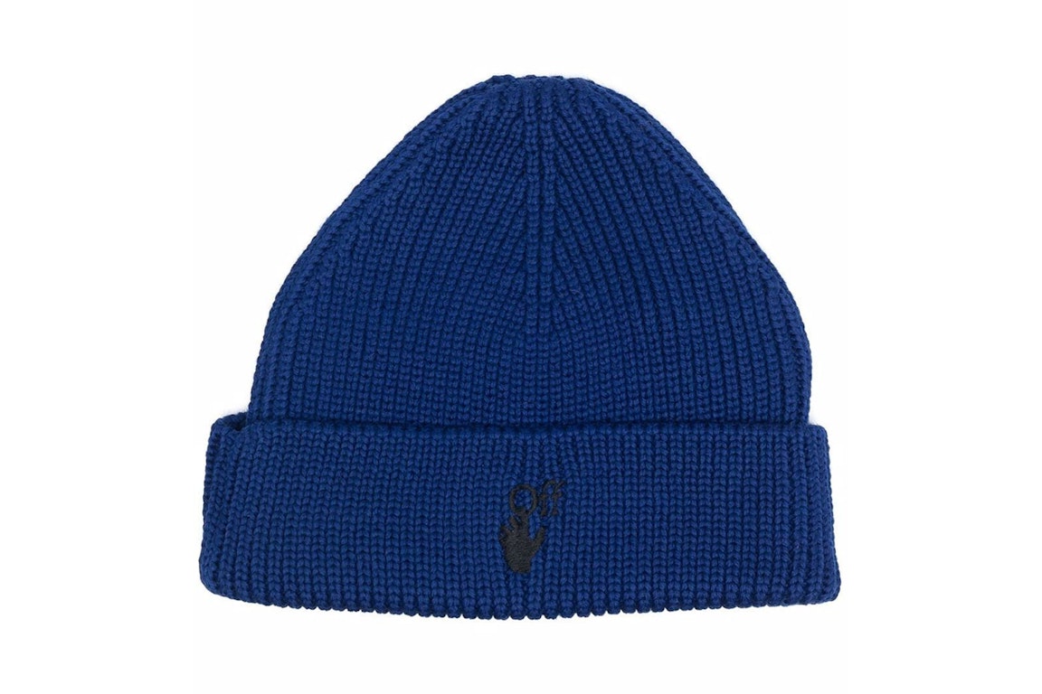Pre-owned Off-white Hand Off Ribbed Knit Wool Beanie Blue/black