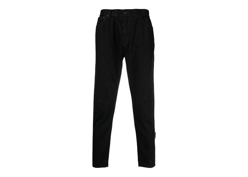 OFF-WHITE Vaqueros recortados de tiro alto de pierna recta negro