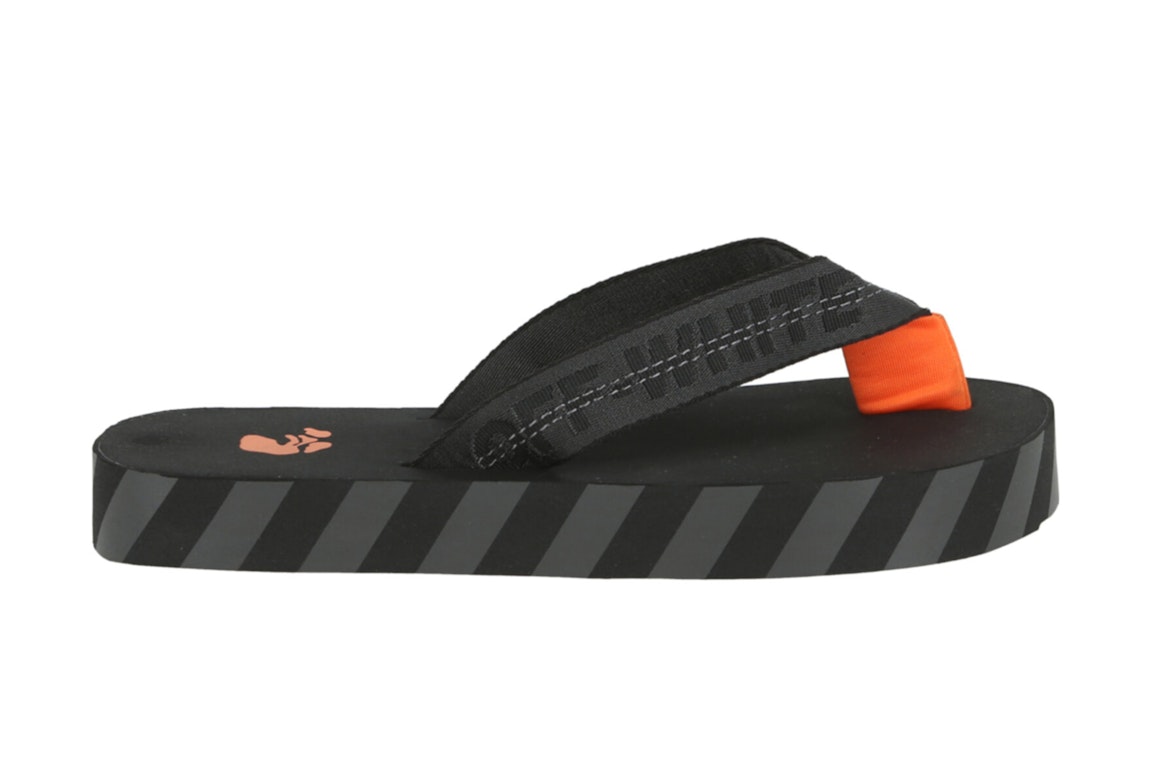 Pre-owned Off-white Industrial Belt Flip Flop Black Orange In Black/orange