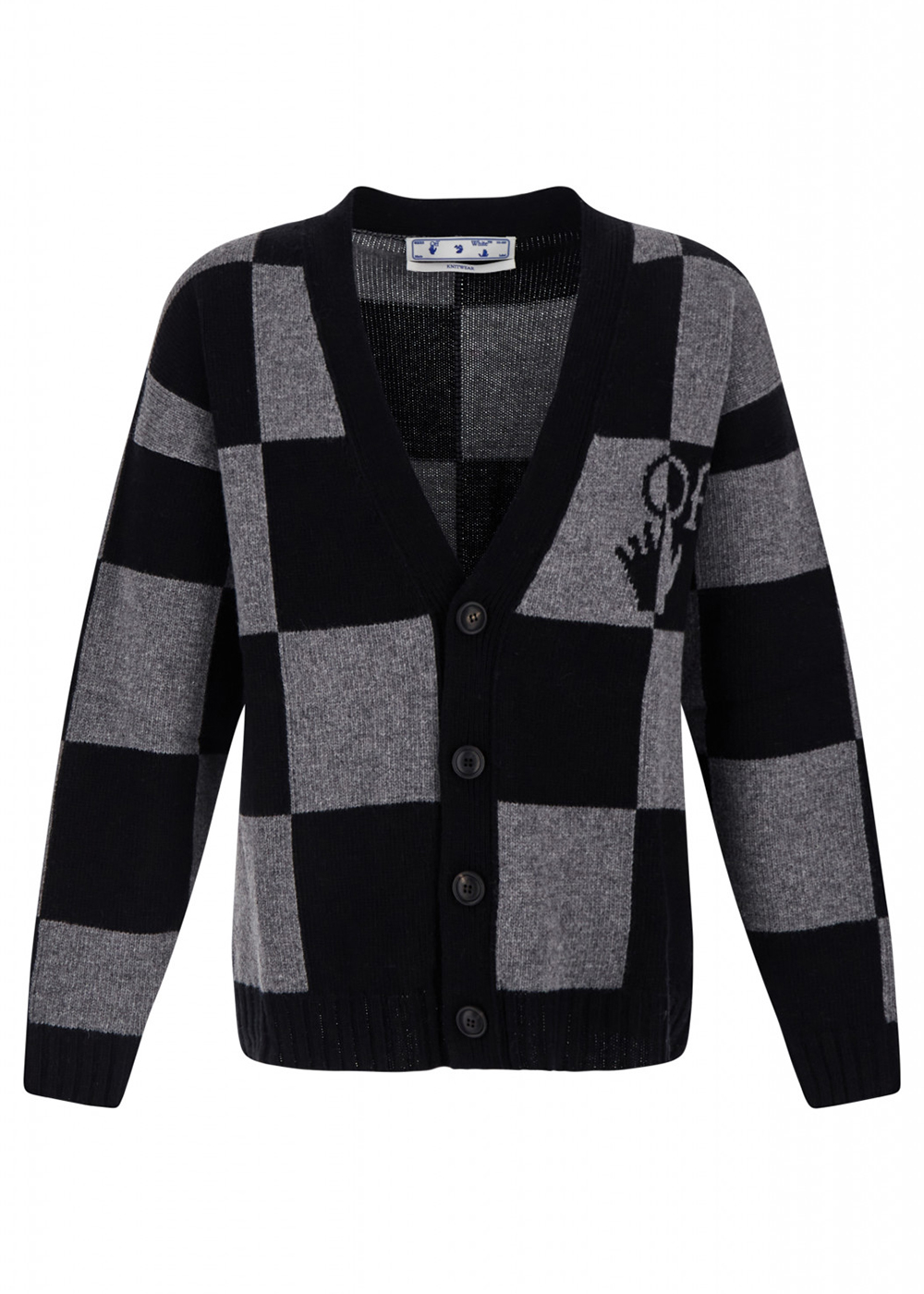 OFF WHITE Intarsia Pattern Check Knit Cardigan Grey Black - FW21