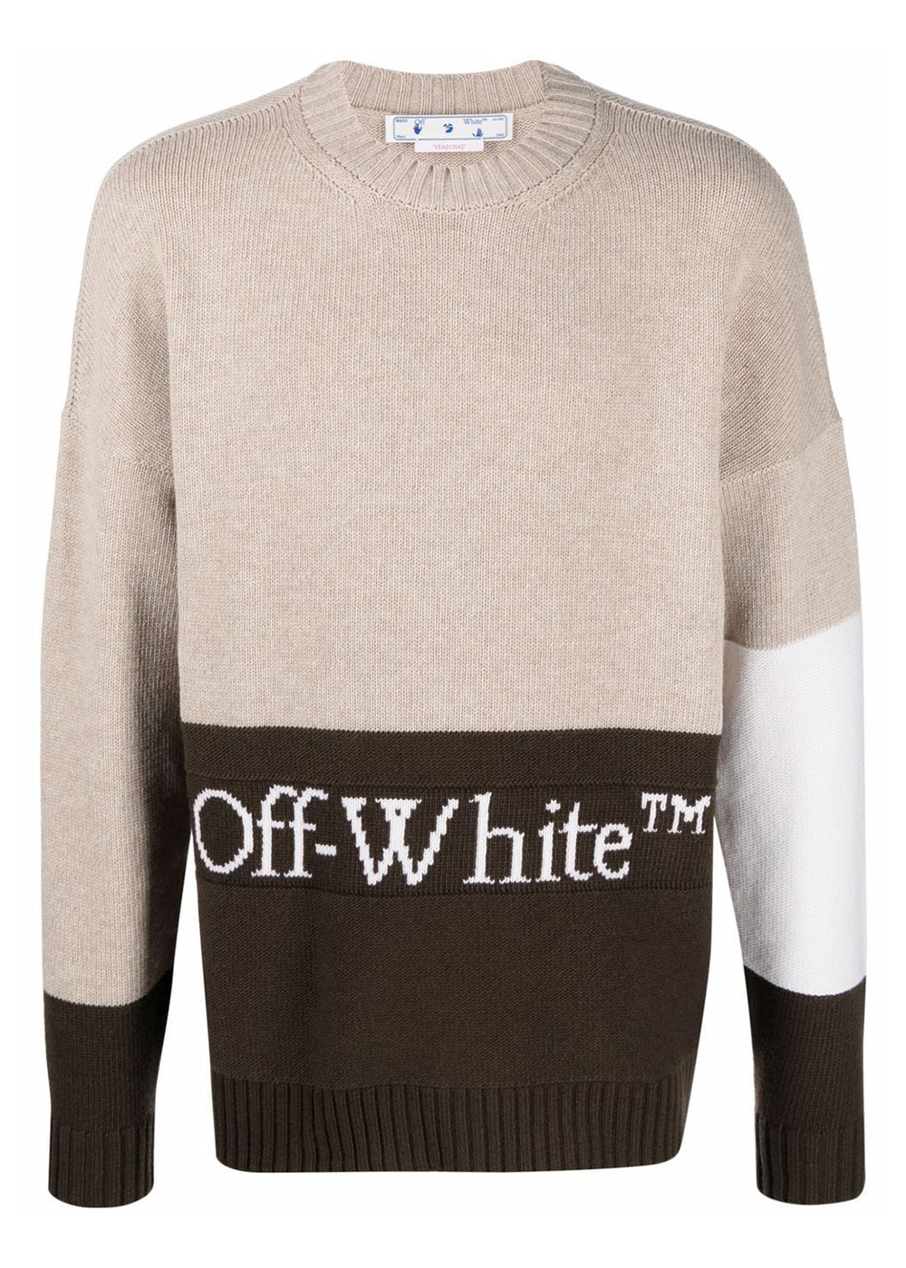 OFF-WHITE Knitted Color Block Logo Intarsia Jumper Beige/Brown/White