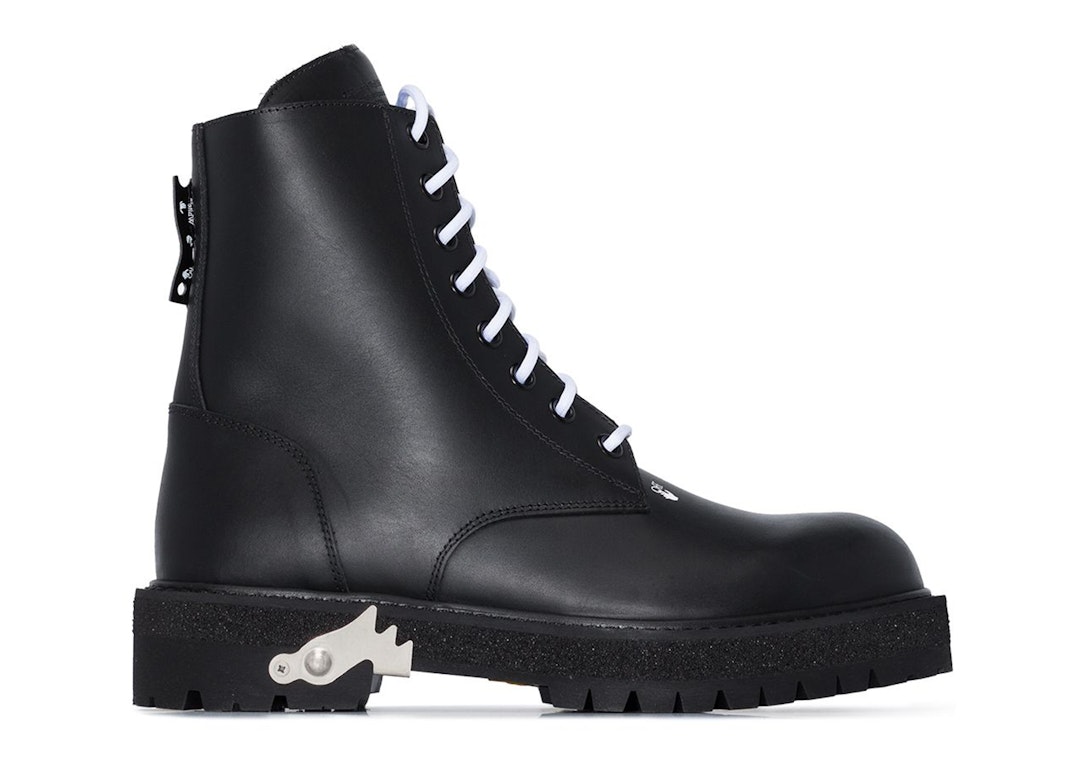 Pre-owned Off-white Lace Up Combat Boots Black Leather In Black/black