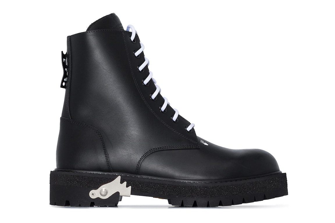 Pre-owned Off-white Lace Up Combat Boots Black Leather In Black/black