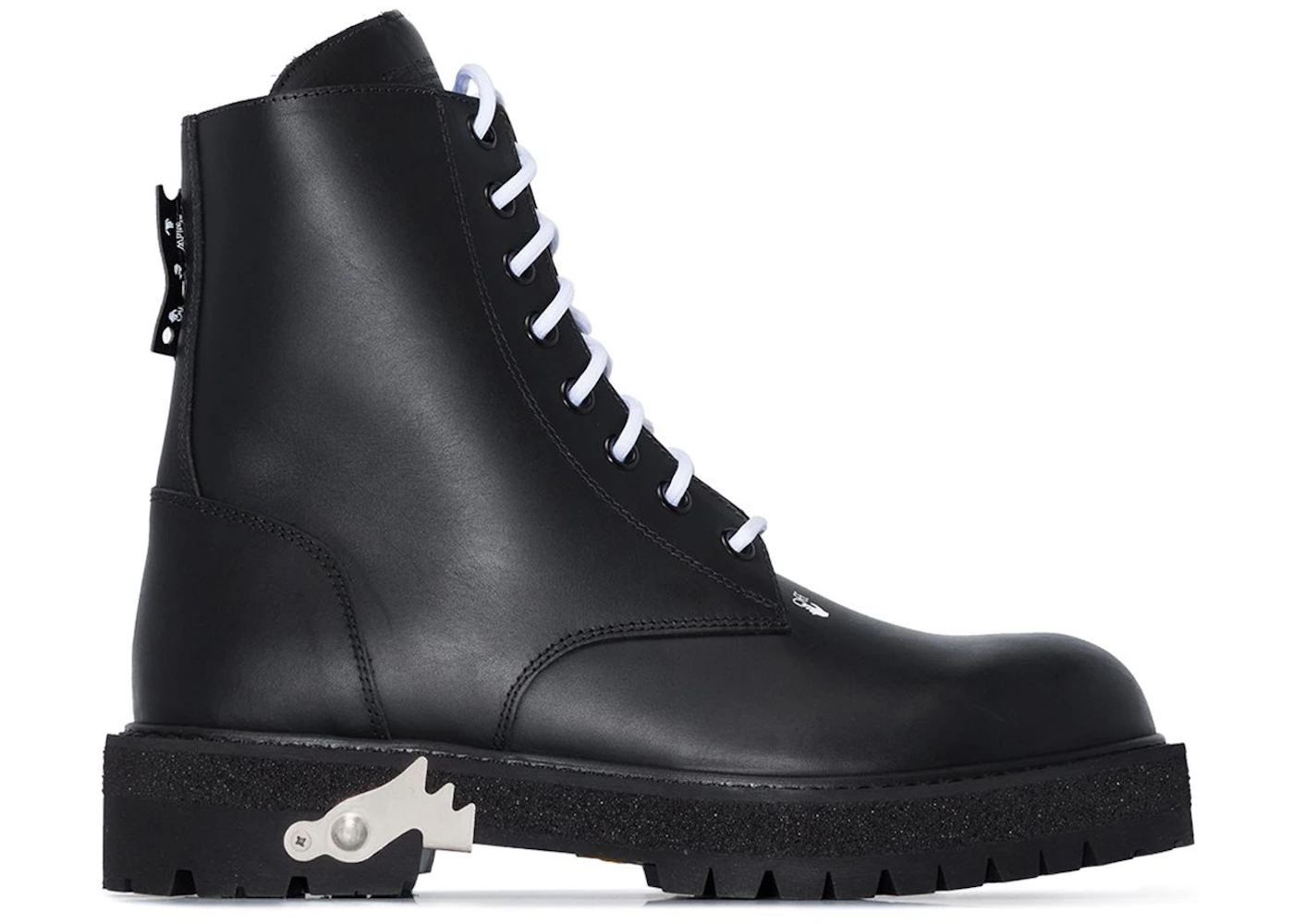 OFF-WHITE Lace Up Combat Boots Black Leather Men's