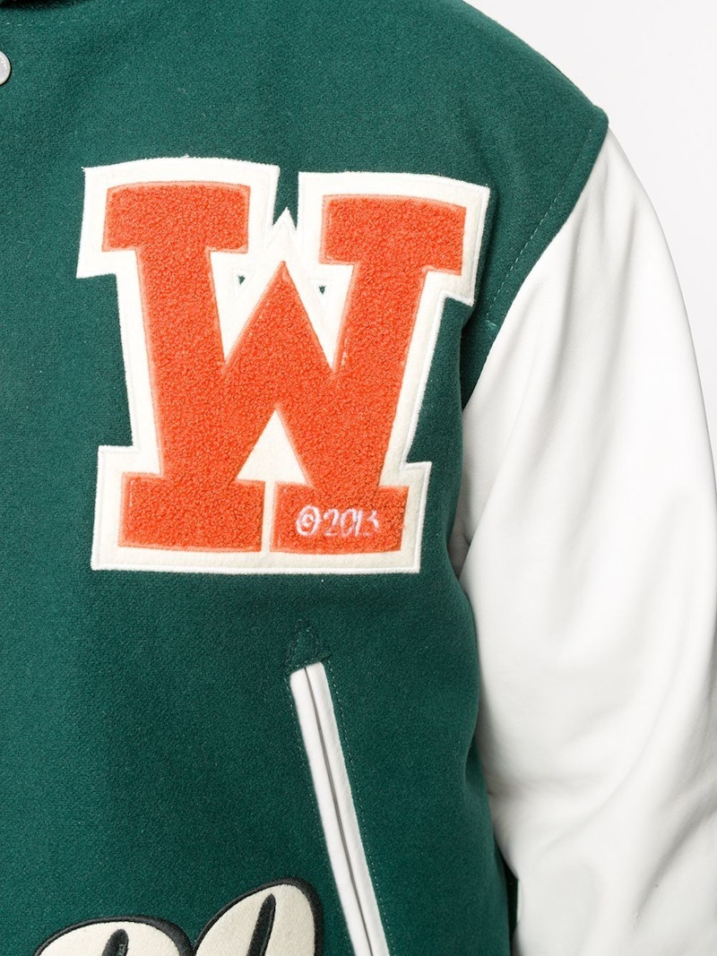 off white varsity jacket green