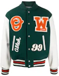 OFF-WHITE Leather Logo Patch Varsity Jacket Dark Green/Orange