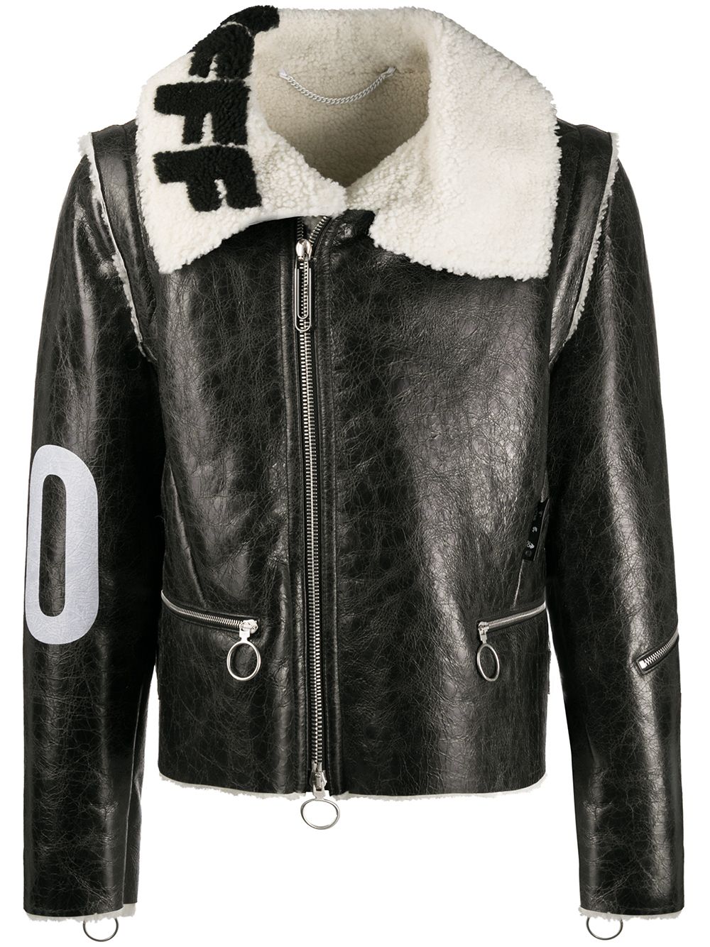 OFF-WHITE Leather Shearling Zip Jacket Black/White