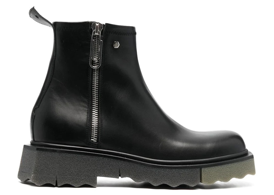 Pre-owned Off-white Leather Sponge Zip Boot Black Army In Black/army
