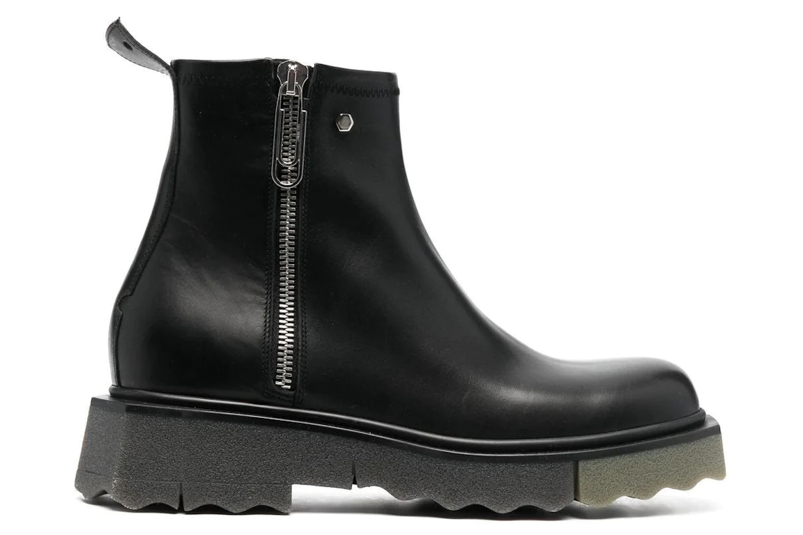 Pre-owned Off-white Leather Sponge Zip Boot Black Army In Black/army
