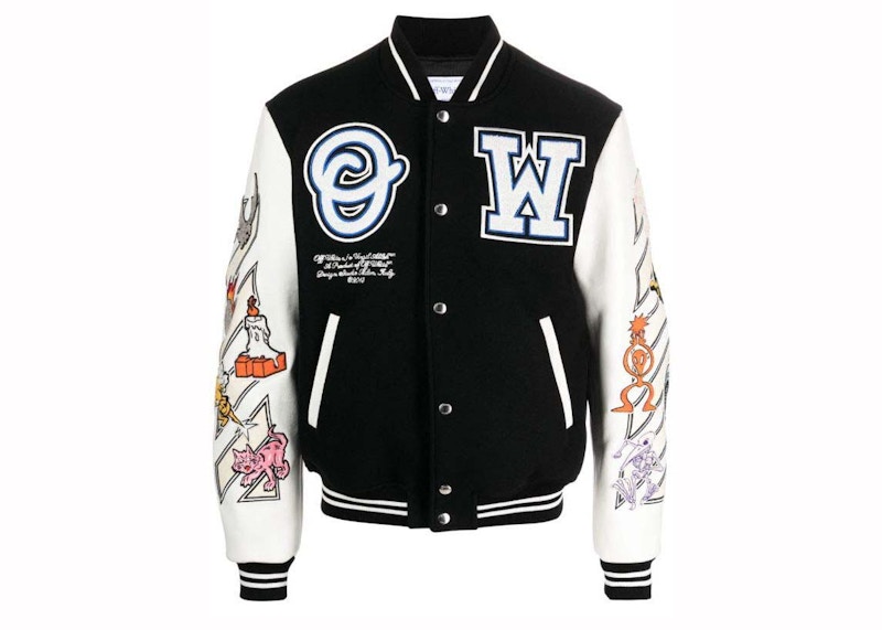 Pre-owned Off-white Men's Offwhite Logic Patch Varsity Jacket In Black