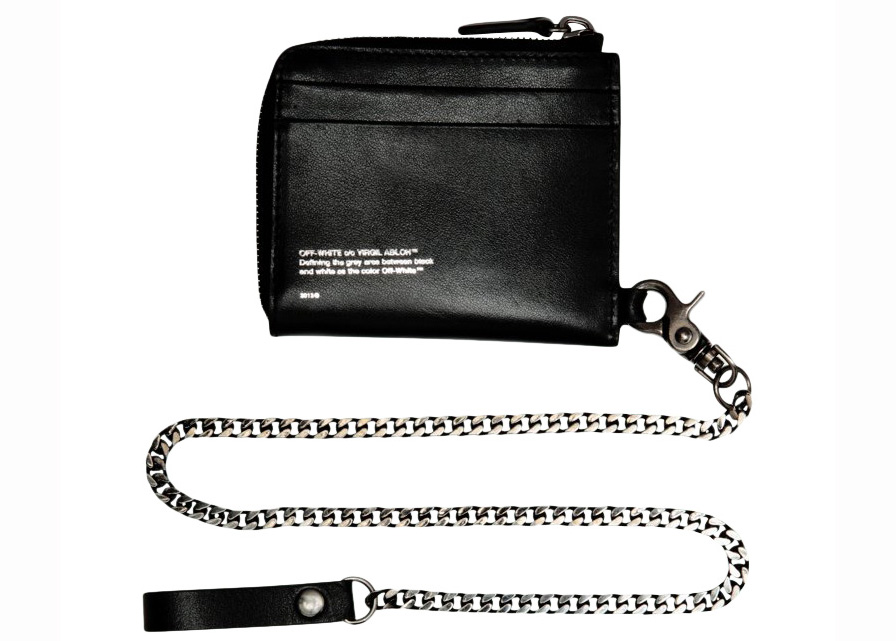 OFF-WHITE Logo Chain Wallet Black White in Leather with Gunmetal - US