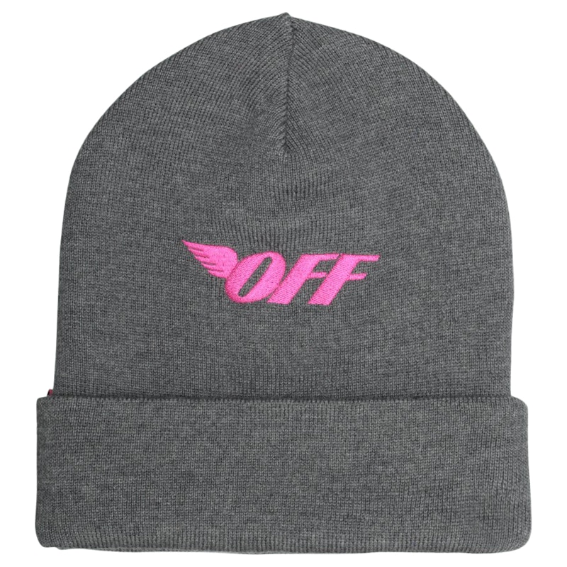Pre-owned Off-white Men's Offwhite Logo Embroidered Beanie In Medium Grey/fuchsia In Multi