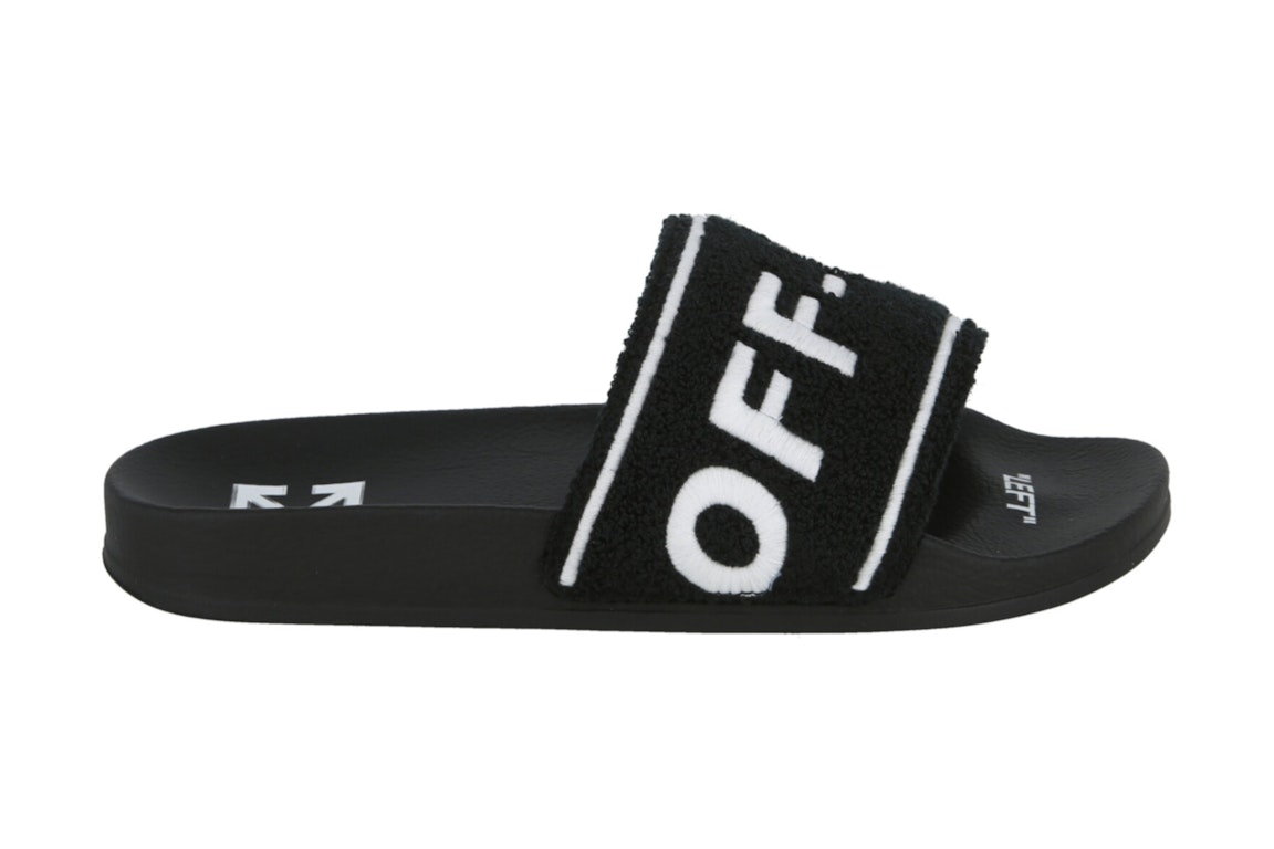 Pre-owned Off-white Logo-embroidered Terry Slide Black White In Black/white