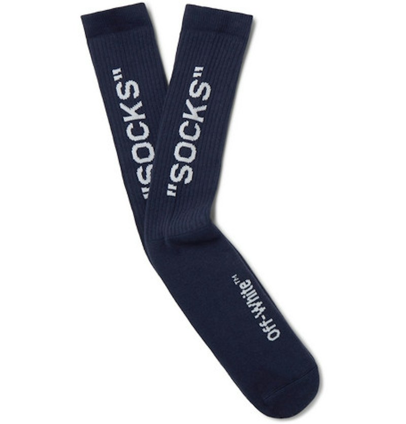 OFF-WHITE Logo Intarsia Stretch Socks (SS19) Navy/White