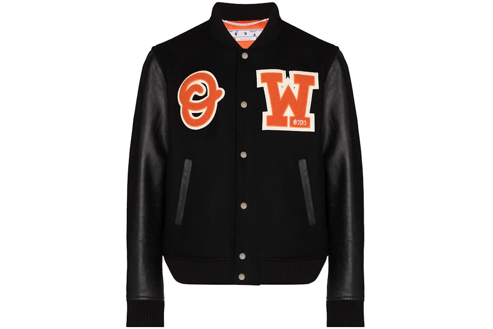 OFF-WHITE Logo Patch Varsity Jacket Black/Orange Men's - SS22 - US