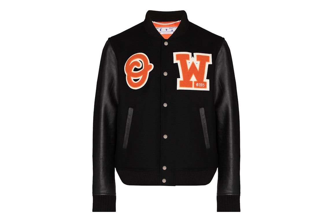 Pre-owned Off-white Logo Patch Varsity Jacket Black/orange