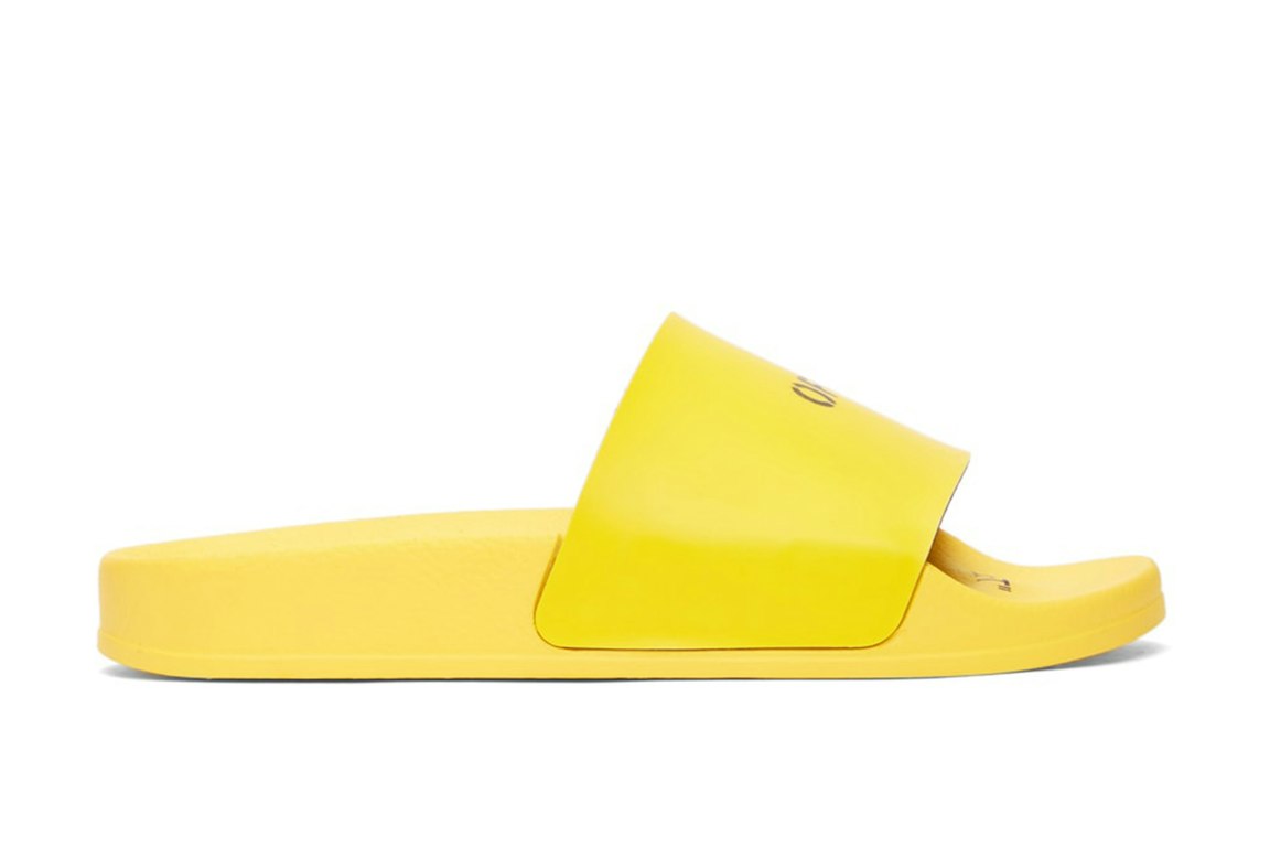 Pre-owned Off-white Logo Pool Slides Yellow (women's) In Yellow/black