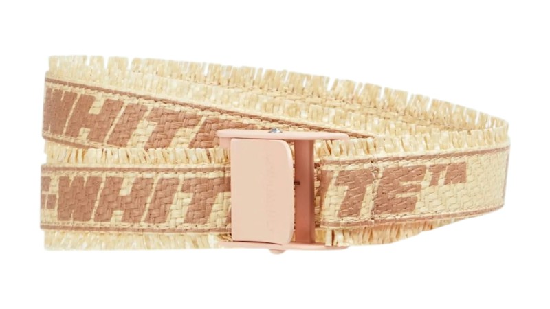 OFF-WHITE Logo Print Faux Raffia Belt Beige