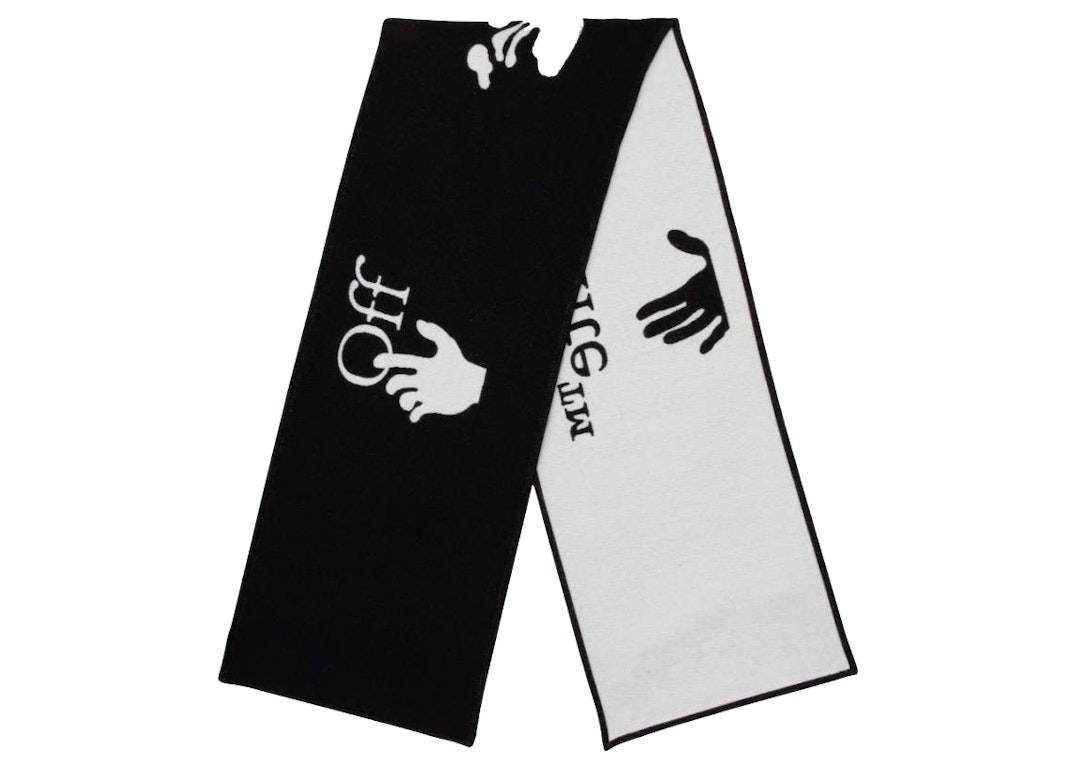 Pre-owned Off-white Logo-print Knitted Wool Blend Scarf Black/white