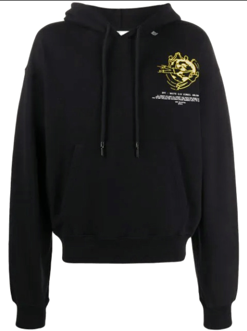 Pre-owned Off-white Men's Offwhite Logo Print Long Sleeve Hoodie In Black Yellow In Multi
