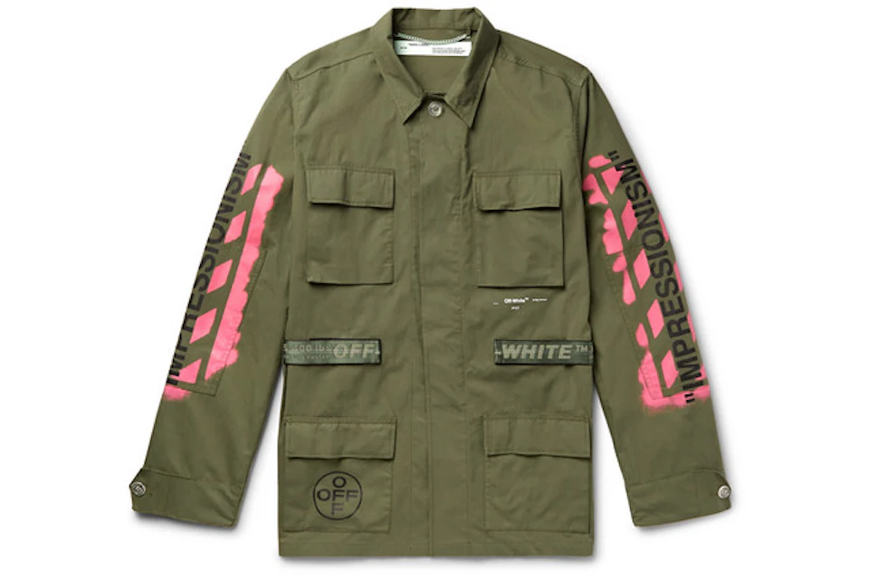 OFF-WHITE Logo Print Military Field Jacket Green