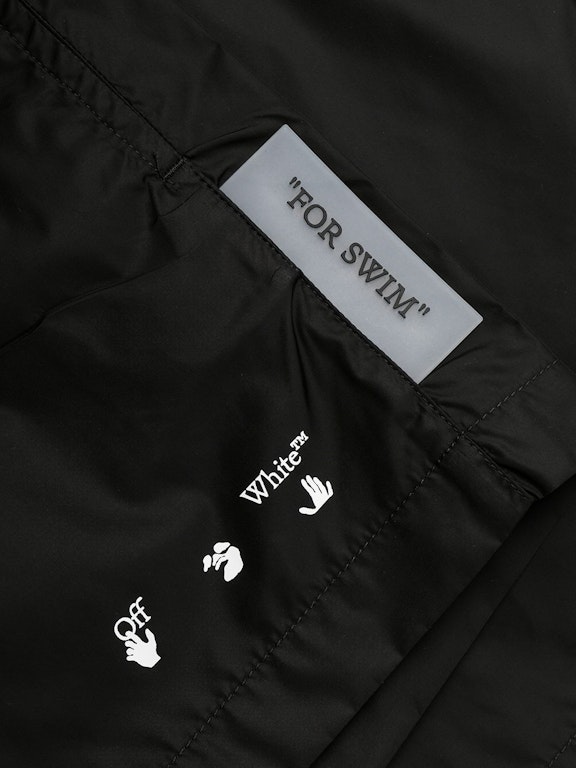 Pre-owned Off-white Logo Print Quote Motif Swim Shorts Black