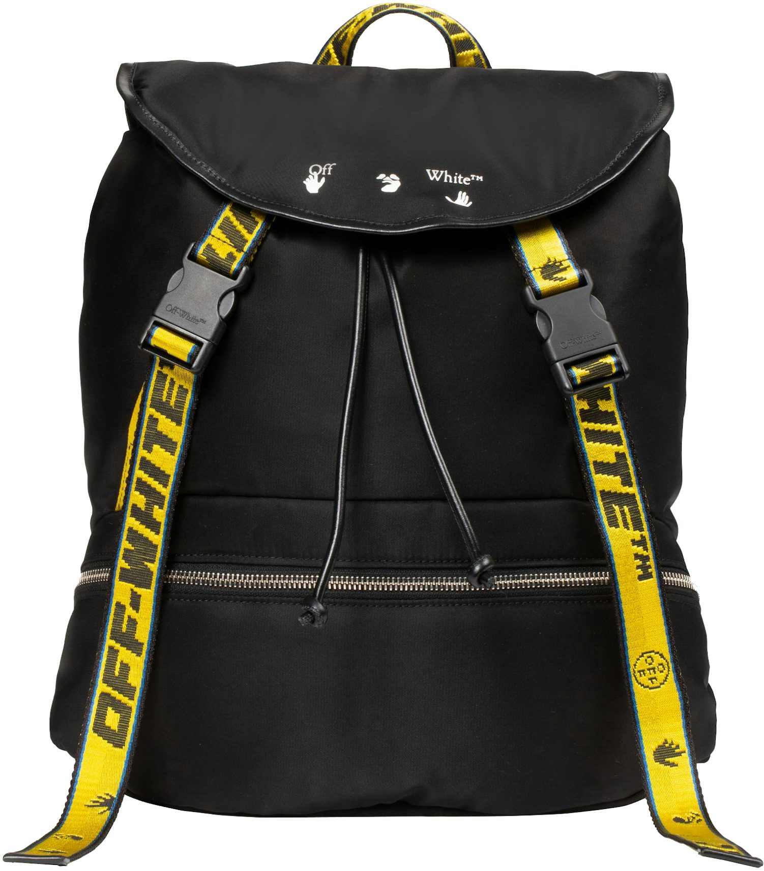OFF-WHITE Logo Strap Backpack Black/Yellow in Nylon Silver-tone - JP