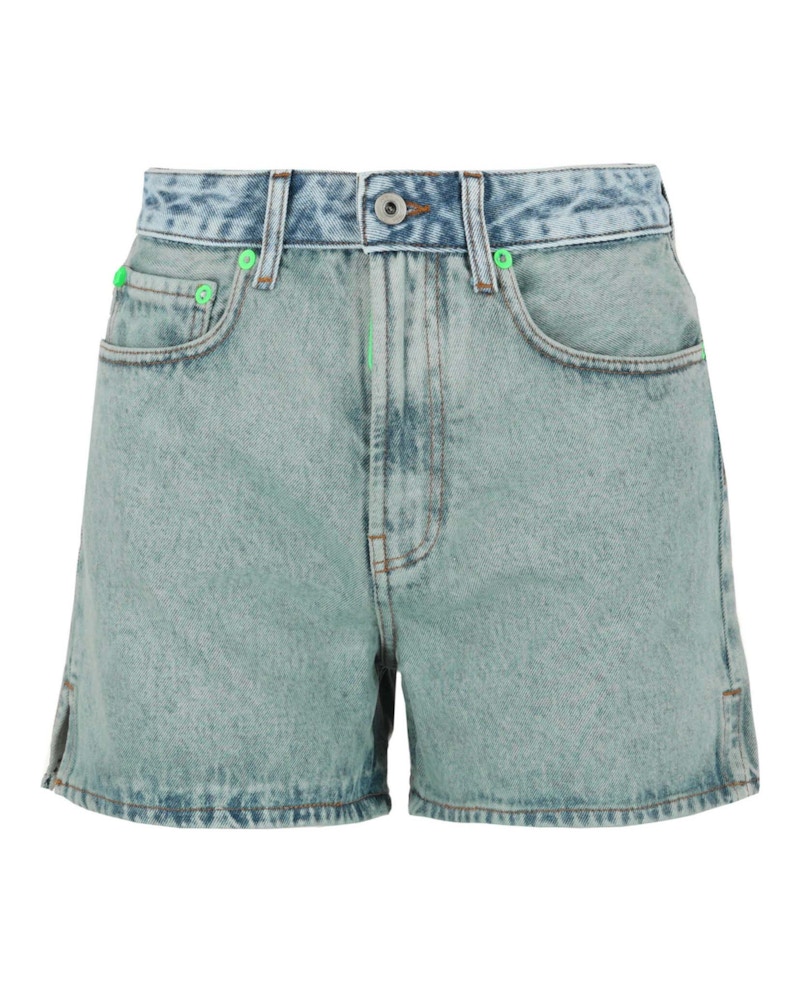 Pre-owned Off-white Women's Offwhite Marbled Denim Shorts In Blue
