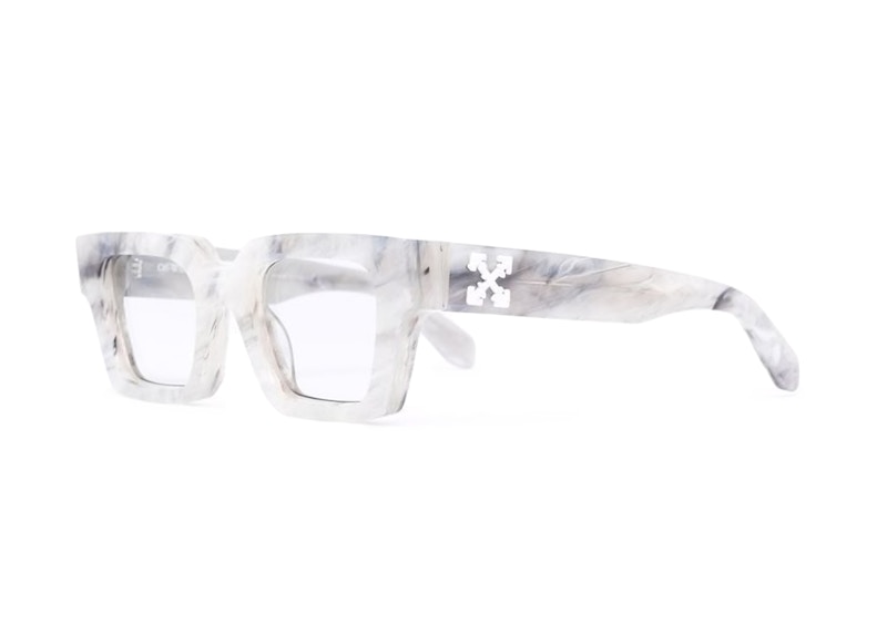 OFF-WHITE Mari Rectangular Frame Sunglasses Grey Marble/White