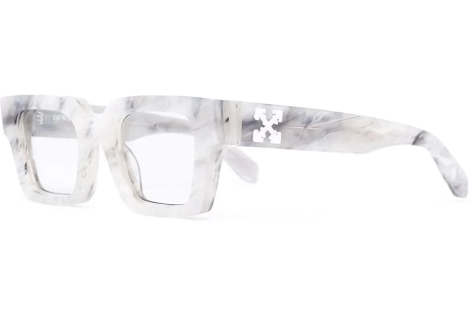 OFF-WHITE Mari Rectangular Frame Sunglasses Grey Marble/White ...