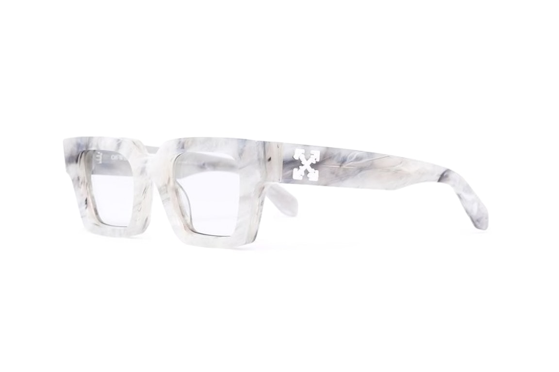 Pre-owned Off-white Mari Rectangular Frame Sunglasses Grey Marble/white (omri012r21pla0010501)