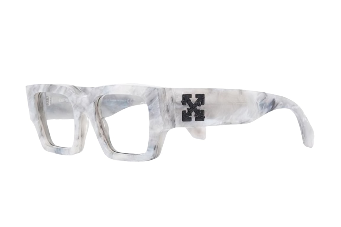 Pre-owned Off-white Mari Rectangular Frame Sunglasses Grey Marble/black (omri010r21pla0010510)