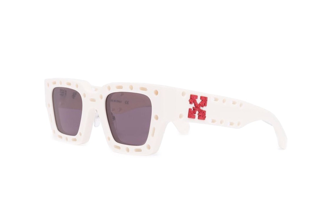 Pre-owned Off-white Mercer Cut-out Square Frame Sunglasses White/red (oeri026s22pla0010107)