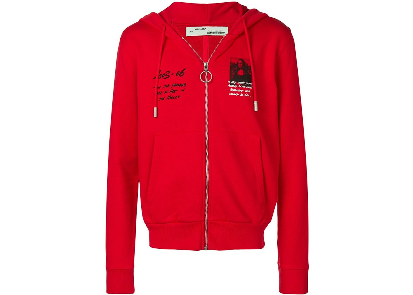 Off White Monalisa Graphic Print Zip Hoodie Red Black White Ss19 Off White Monalisa Graphic Print Zip Hoodie Red Black White Ss19