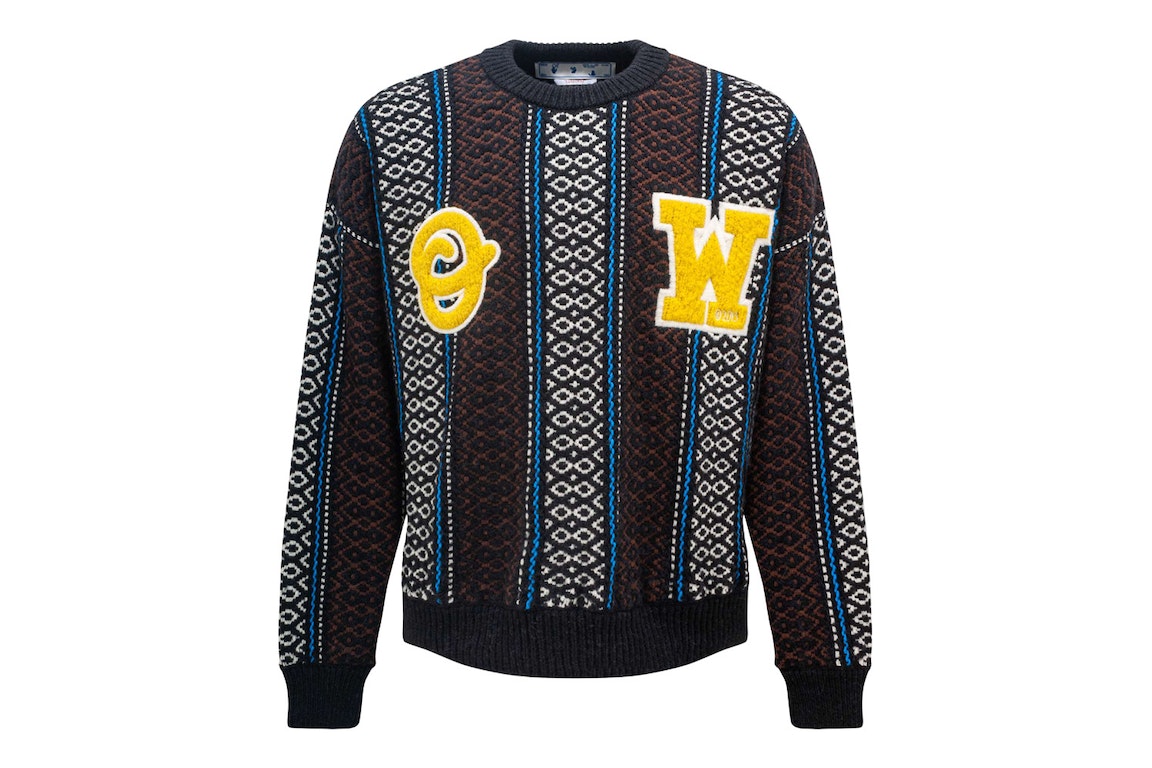 Pre-owned Off-white Ow Baja Chunky Crew Knit Sweater Blue/yellow/multi