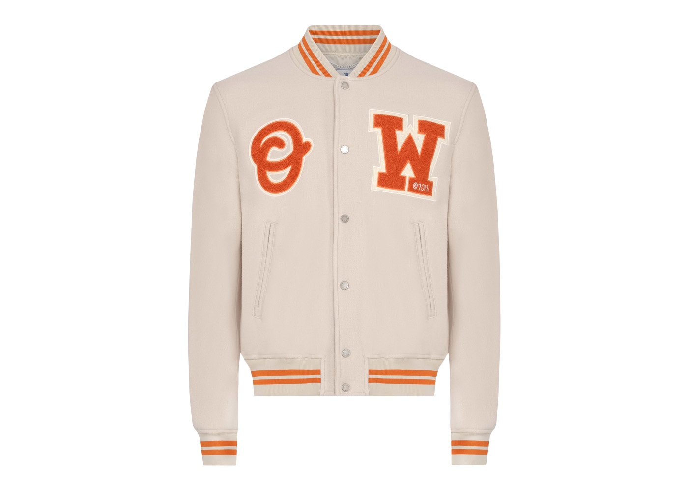 OFF-WHITE OW Logo-Patch Wool Varsity Jacket New Beige/Orange Men's