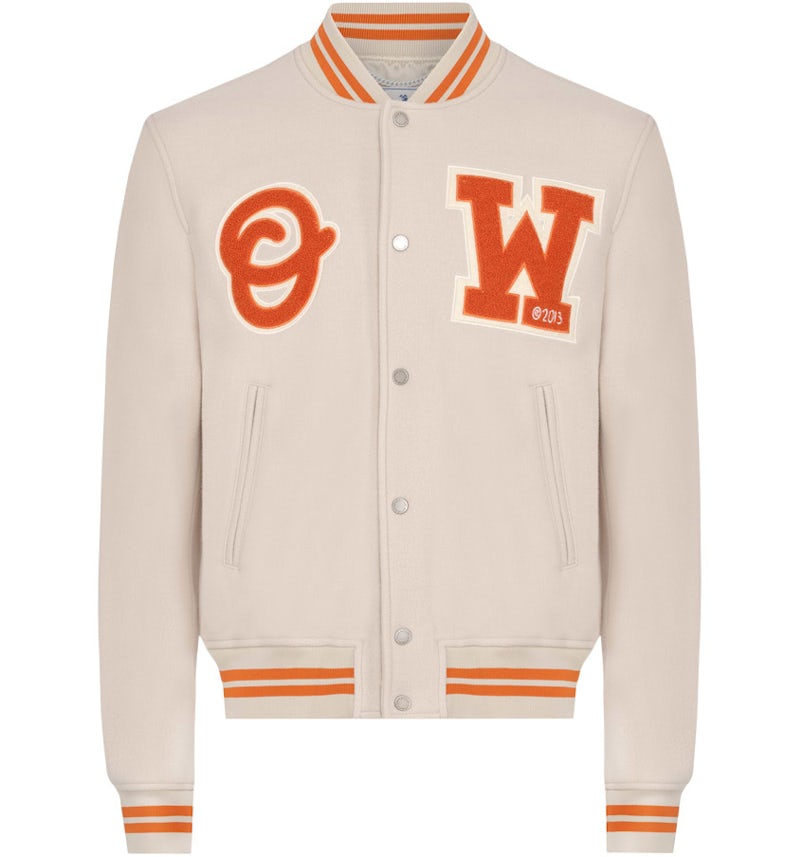 OFF-WHITE OW Logo-Patch Wool Varsity Jacket New Beige/Orange Men's