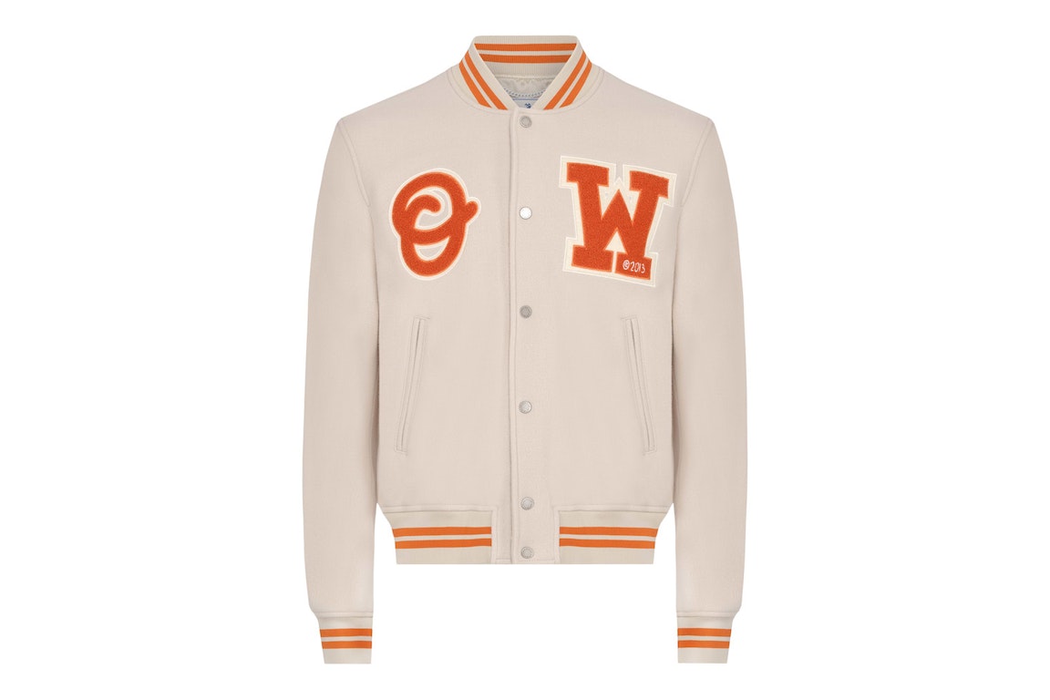 Pre-owned Off-white Ow Logo-patch Wool Varsity Jacket New Beige/orange