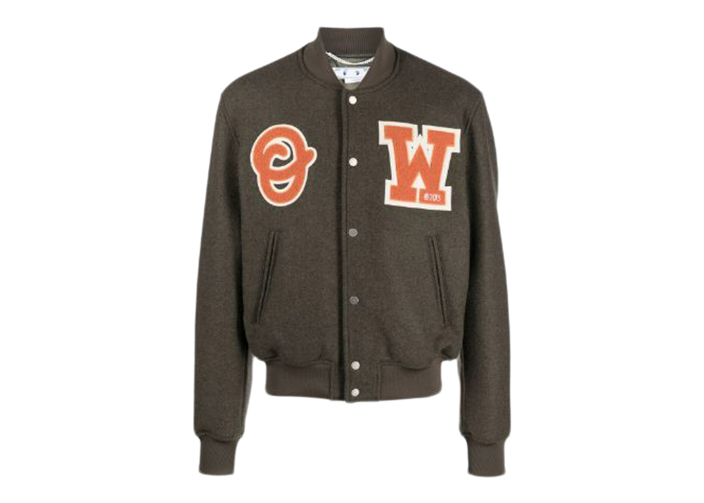 OFF-WHITE OW Patch Varsity Jacket Army Green/Orange