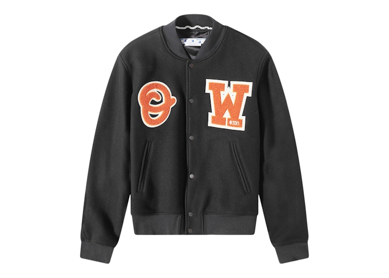 OFF-WHITE OW Patch Varsity Jacket Black/Orange メンズ - JP