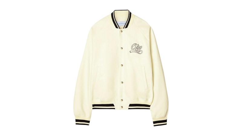 Cremefarbene, kurvgrüne Collegejacke aus Leinen als Souvenir, neutrale Farben