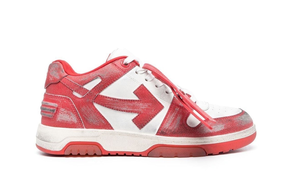 Pre-owned Off-white Out Of Office Ooo Low Tops Red White Vintage Distressed Leather In Red/white