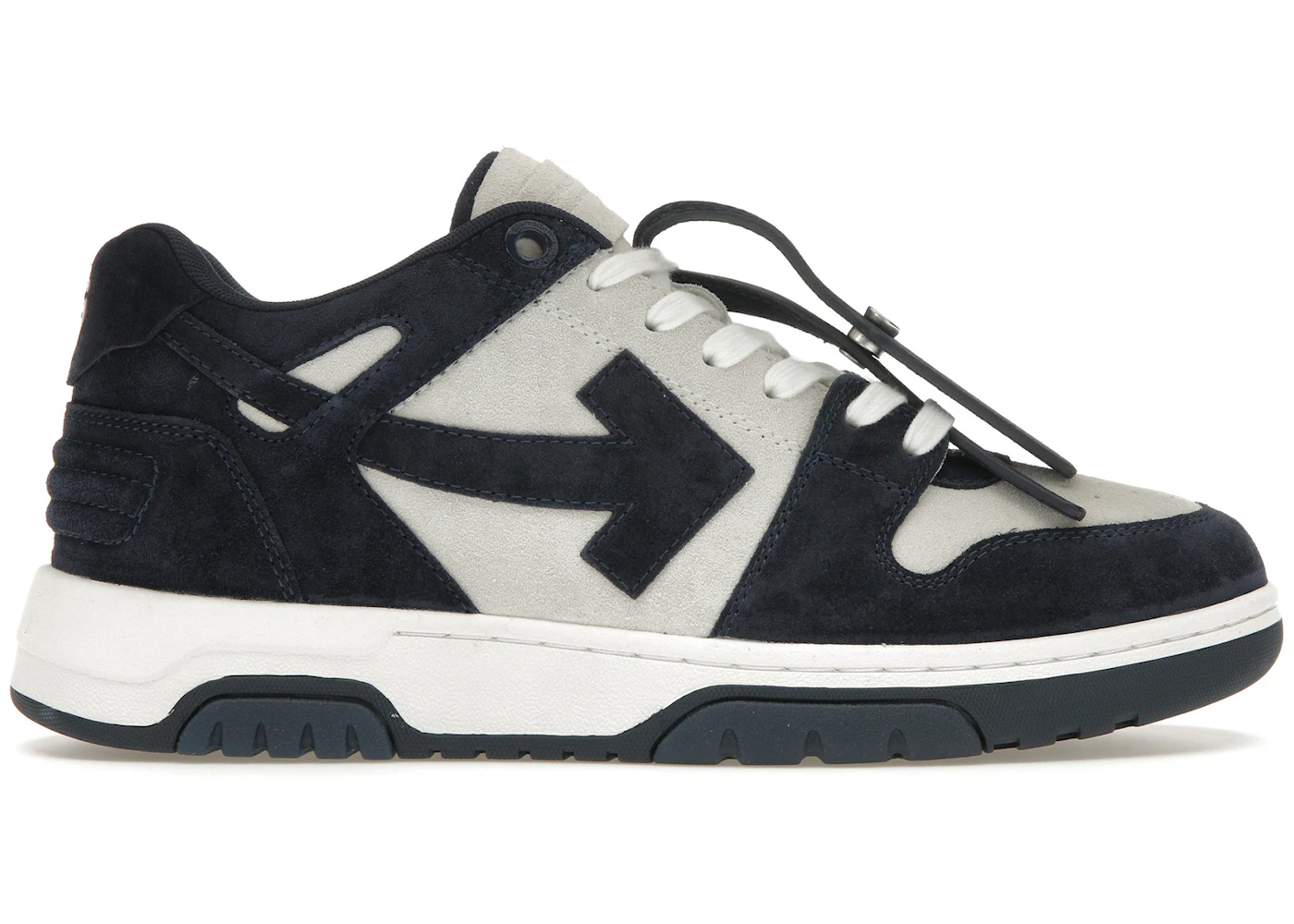 OFF-WHITE Out Of Office OOO Low Tops White Navy Blue Suede Men's